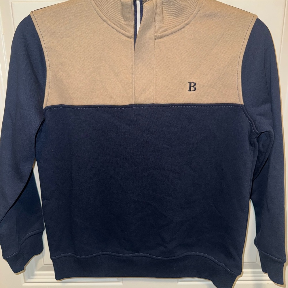 Brand New Brooks Brothers Navy and Tan Quarter-Zip Sweater